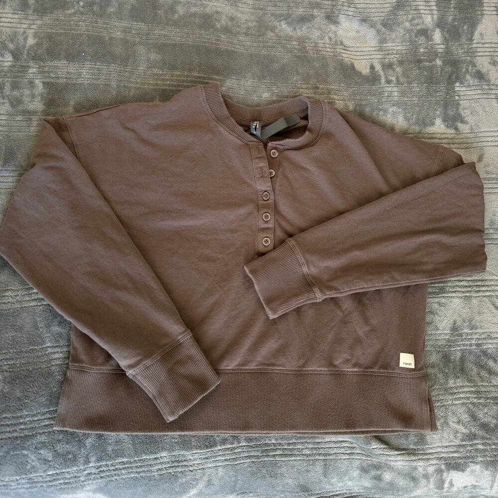 Vuori Laguna Henley in Cocoa Heather Long Sleeve Organic Cotton Sweater Women XS - Picture 9 of 16